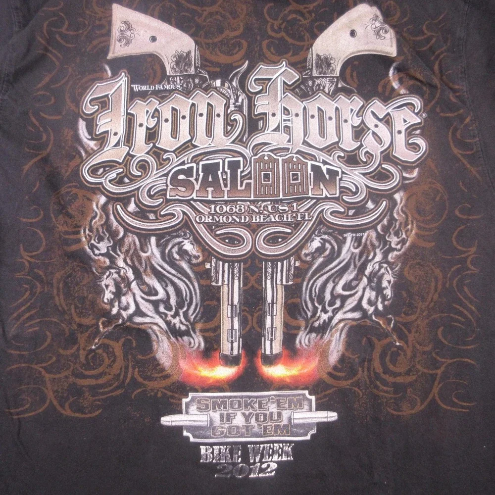 Jensen Shirt Mens XL Black Iron Horse Saloon Bike Week 2012 Pocket Graphic Tee
